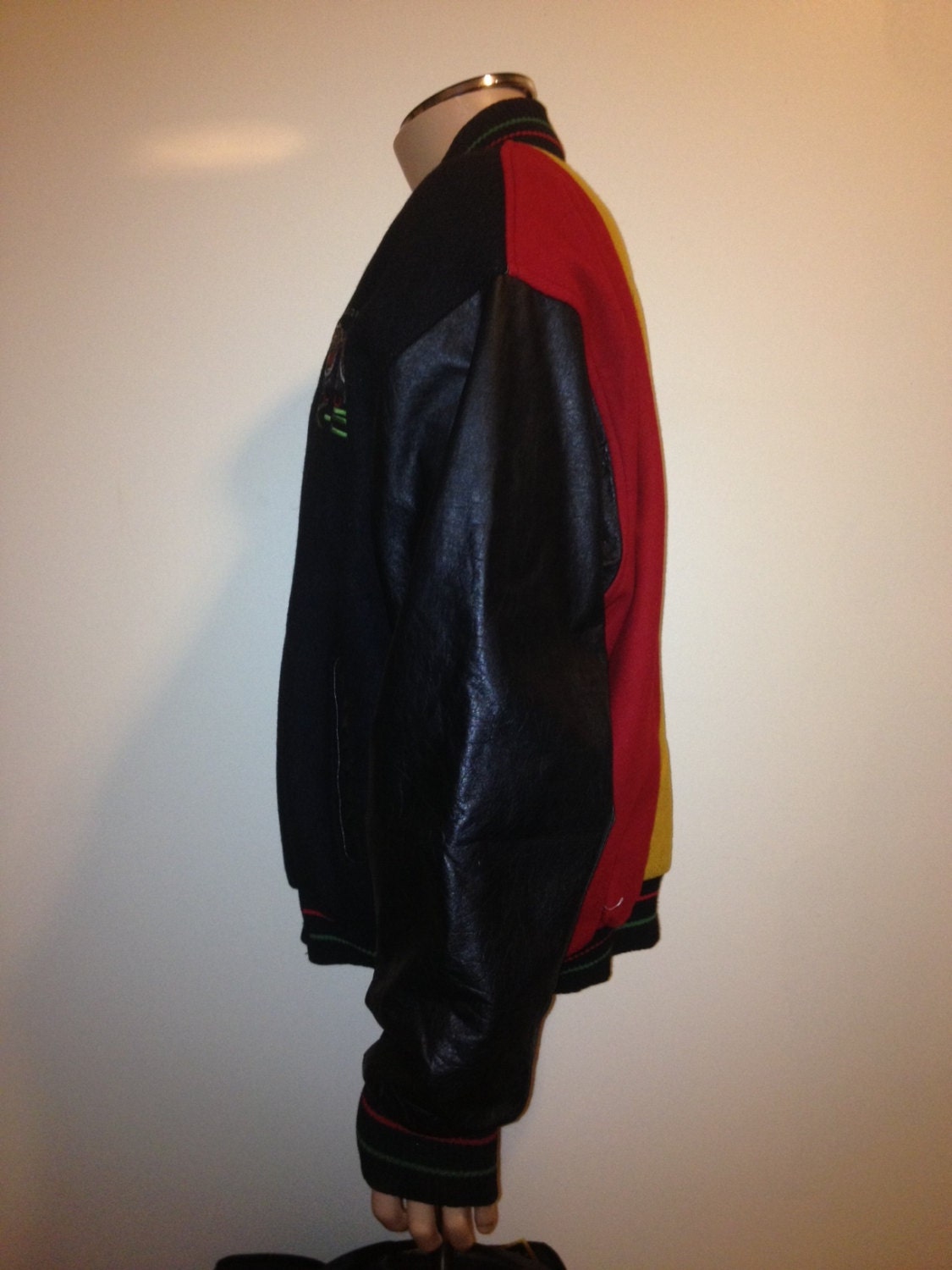 Vintage 90s RARE CROSS COLOURS Club k-9 Varsity Leather Jacket