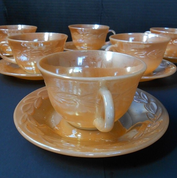 Peach Luster Cup and Saucer from Fire King