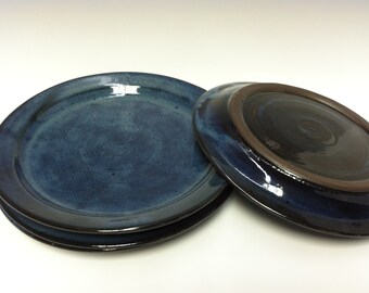 handmade dinner plate, ceramic plate, stoneware dinner plate, wedding registry, blue plate, midnight blue, royal blue, dark blue, rustic