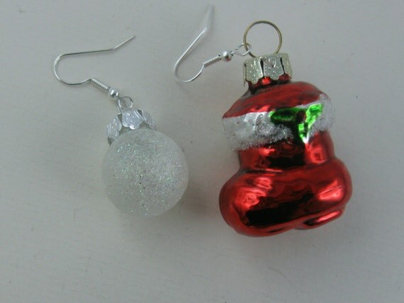 miniature christmas baubles of glass earrings unequal miniature christmas baubles of glass earrings unequal