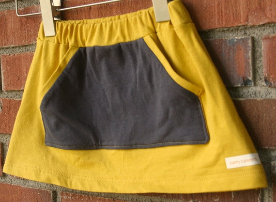 Mustard Yellow Girls Skirt.Kanga Pocket.Kids by HappyCampersShop