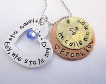 Mother/Son Necklace- Personalized- Hand Stamped Jewelry- gift for mom- personalized mom necklace- personalized family necklace- gift for her