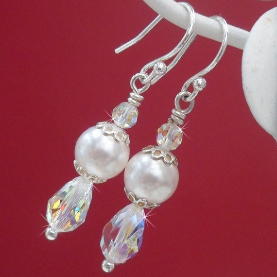 Bridal Earrings, Swarovski Crystal Pearl Bridal Earrings, Wedding Earrings, Crystal Drop Earrings, Bridal Crystal Pearl Earrings, MSB6