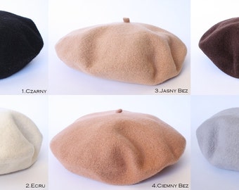 Wool BERET with antenna 29 colors, Vintage French style, HANDMADE hat, one size