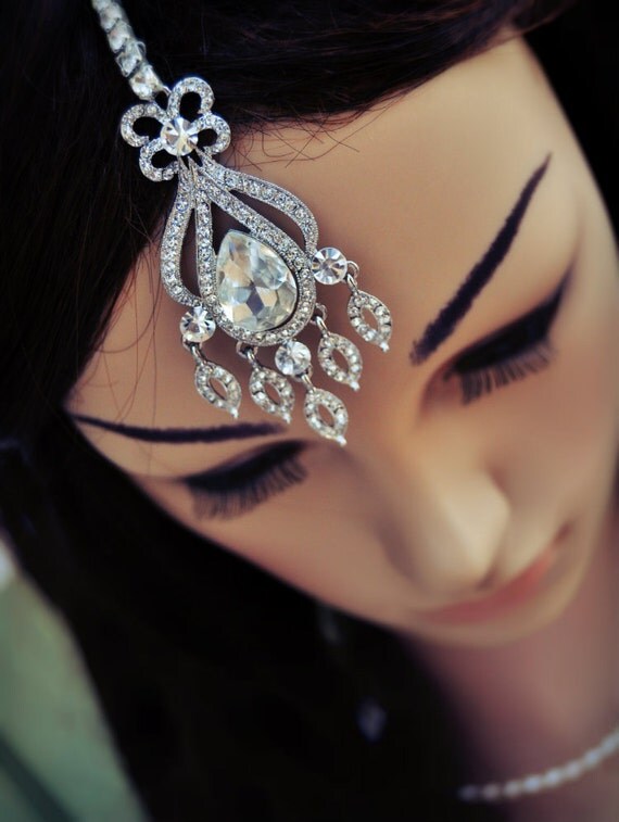 Items similar to Wedding Tikka Headpiece Indian Inspired Crystal