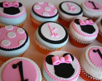 12 Minnie Mouse Inspired Edible Cupcake Toppers for birthdays and babyshowers