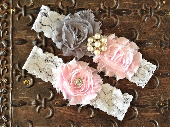Blush Wedding Garter, Wedding Garter Set, Pink Gray Wedding Garter, Light Pink Garter, Gray Wedding Garter, Pink Garter, White Lace Garter