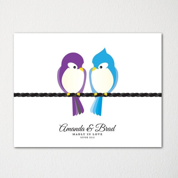 Items similar to Love Birds Custom Wedding Art / Engagement Gift Decor