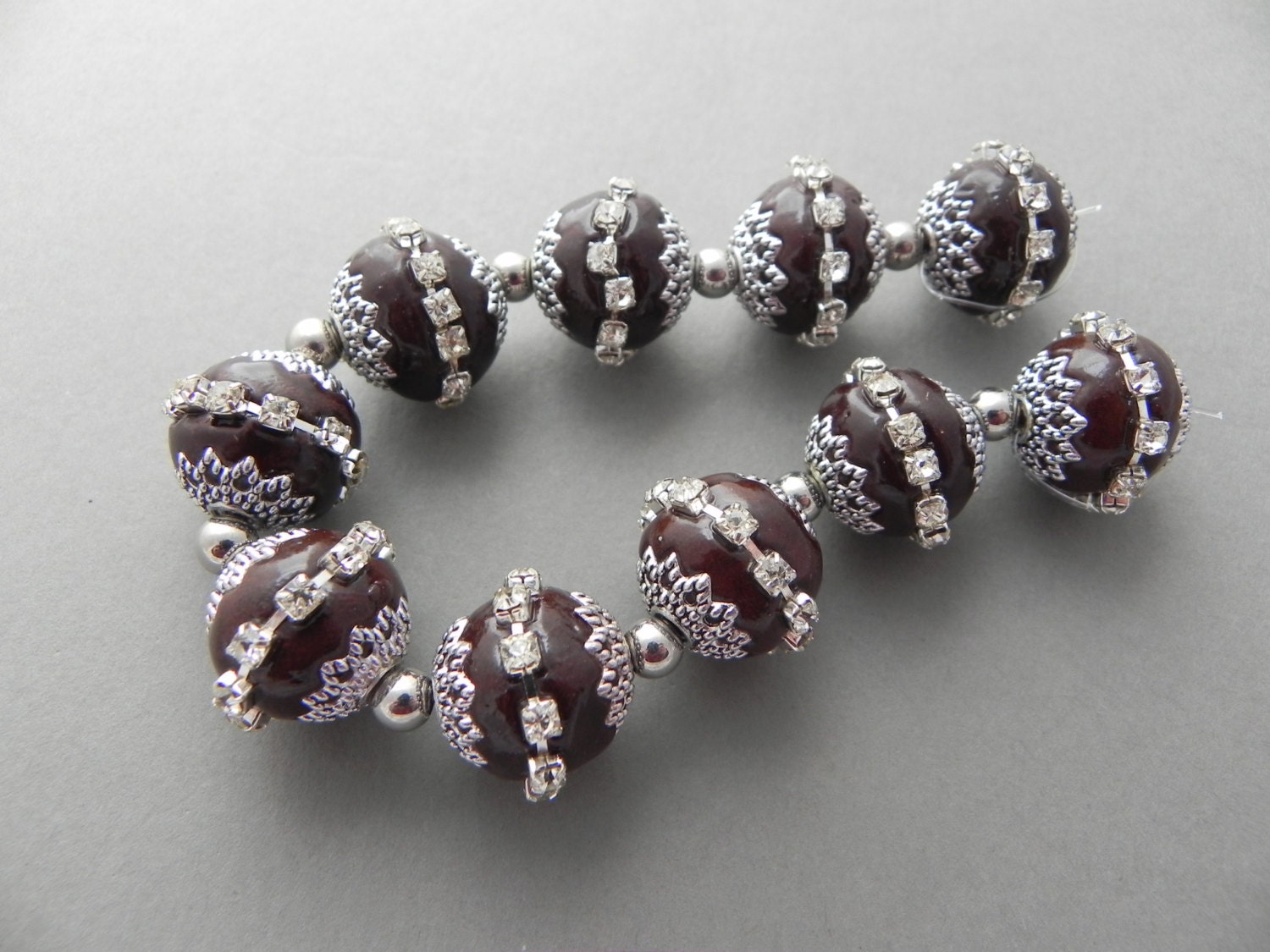 Indonesia Beads 10 pieces Handmade brown Clay with by DNAGems