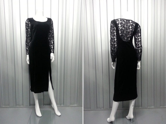 90s Grunge Velvet and Lace Dress Black Gothic Clothing Side