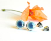 Tiny Ceramic Earrings Denim Blue Stud Earrings Hypoallergenic Post Shiny Modern Pottery Jewelry