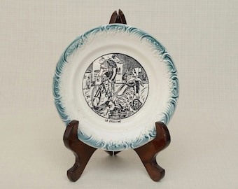 Antique Rare French Faience Earthenware, Faïencerie Nouvelles de Givors, France Plate Sport - Cyclisme