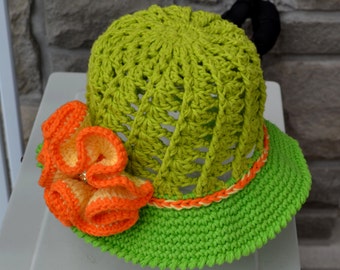 SUN HAT PATTERN, Crochet Hat Pattern, Child Hat, Crochet Pattern, Summer Crochet Hat, Flower, Brim Summer Hat, Chapeau de Soleil, Sun Hat