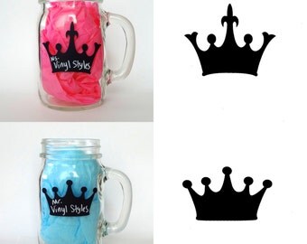 Vinyl King Prince Queen Princess Crown Chalkboard Labels - 14, 25, 50, 100, 150 + Black - Removable Decal Sticker - Wedding Party Mason Jars