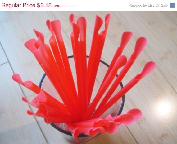 15% off - 25 Orange Spoon Straws Slushie, Icee, Milk Shake, Soda Float - ships less than 24 hours Il_570xn