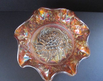 Carnival Glass Bowl with Grapes Design