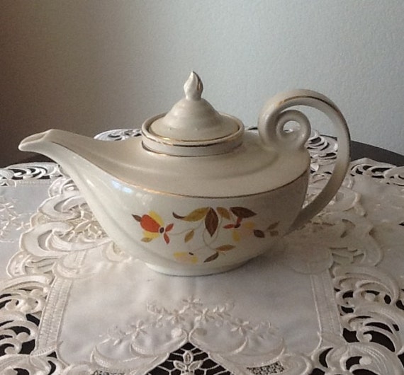 Hall's Superior Kitchenware china tea pot, autumn leaf pattern with infuser