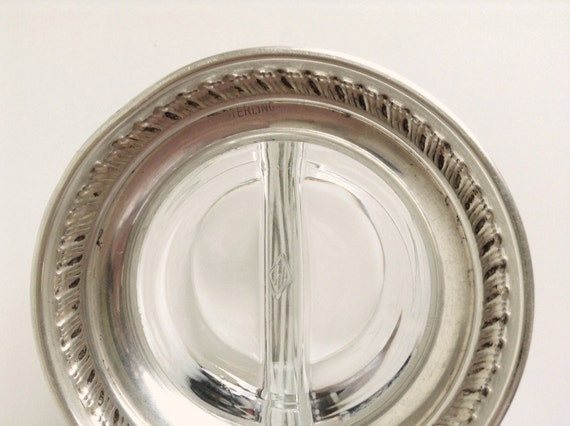 Vintage Divided Glass Bowl on Sterling Silver Base Heisey