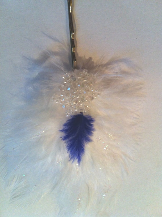 WINTER Bride - Snowflake, Feathers, Snow Hair Fascinator -  Something Blue - WHITE Wedding - SPARKLE