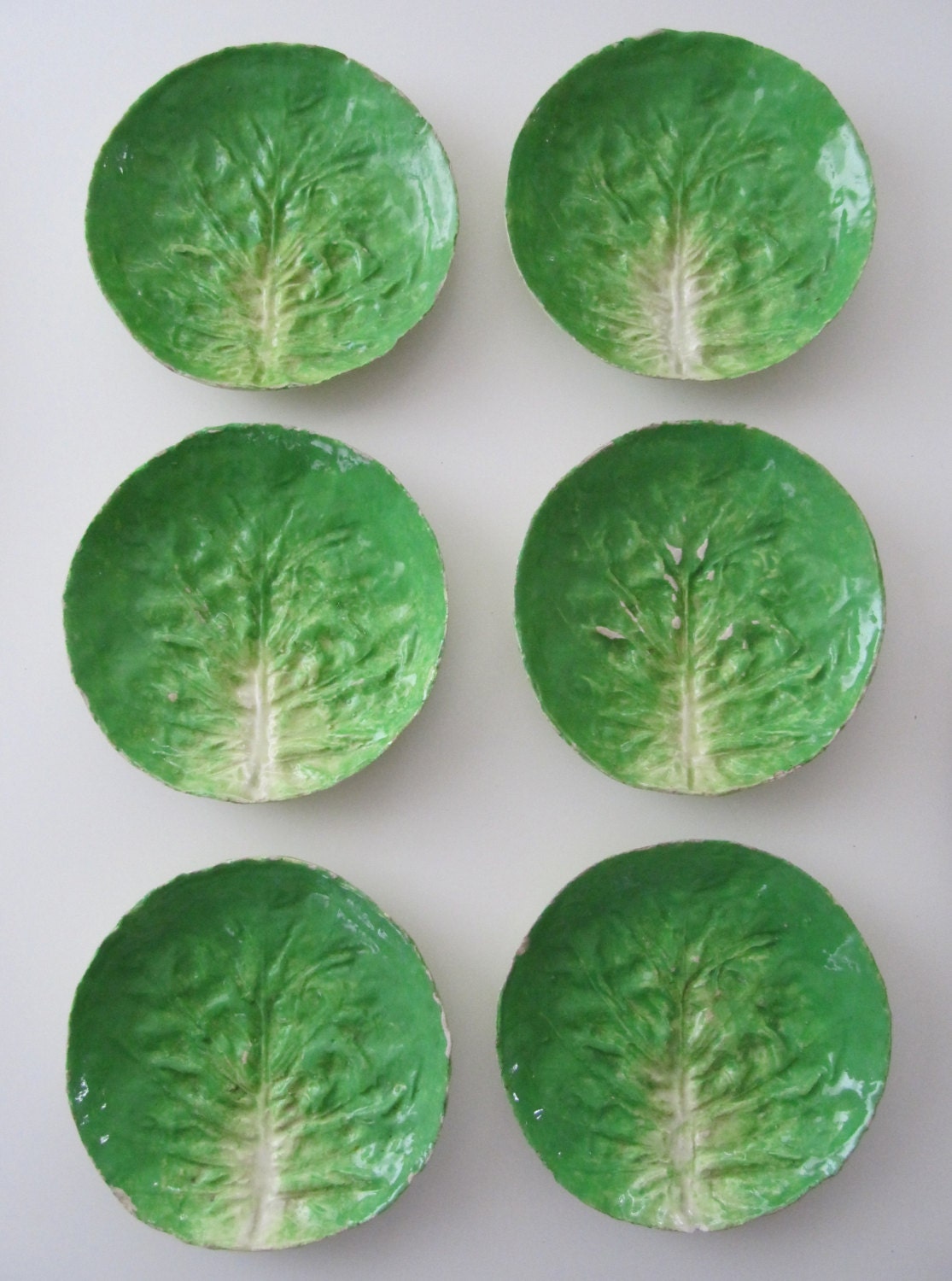 Six 6 Italian Majolica Lettuce Ware Plates EB Napoli