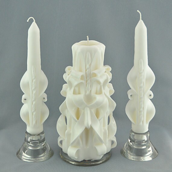 Candle Set White Candle Taper candles Carved Candles
