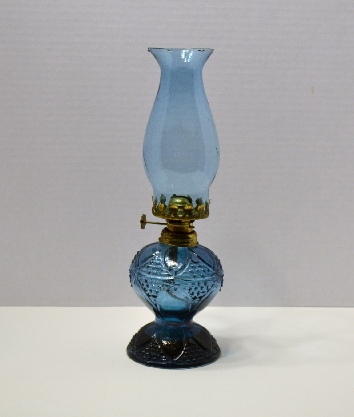 Vintage Blue Glass Oil Lamp Non Electric Made In By Panchosporch 1363