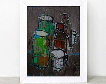 Still Life with Bottles (original painting) oil painting, free shipping