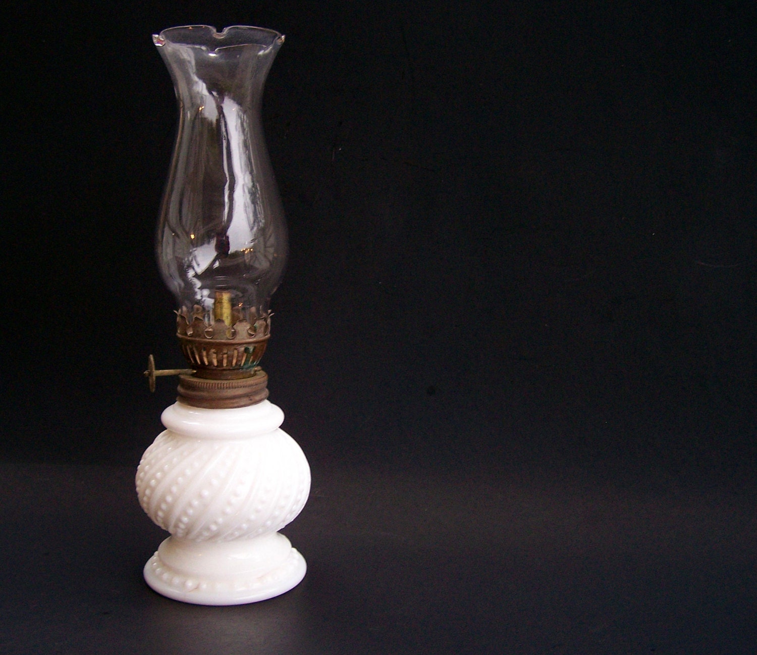 Vintage Milk Glass Oil Lamp Spiral Hobnail Design