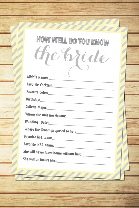 Items similar to Printable Bridal Shower Game How Well Do