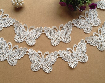 SALE White Lovely Butterfly Lace Trim Venice Lace Butterfly Appliques for Your Fashion Design