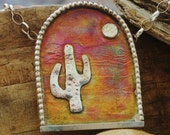 Cool Southwest Desert Scene in Sterling Silver & Flame-Painted Copper Necklace Boho