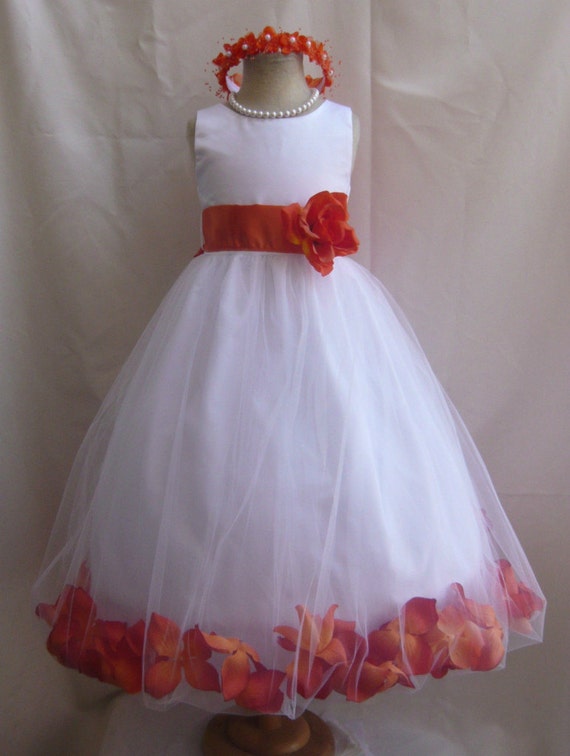 Flower Girl Dress Ivory Rose Petal Dress with Orange by LuuniKids