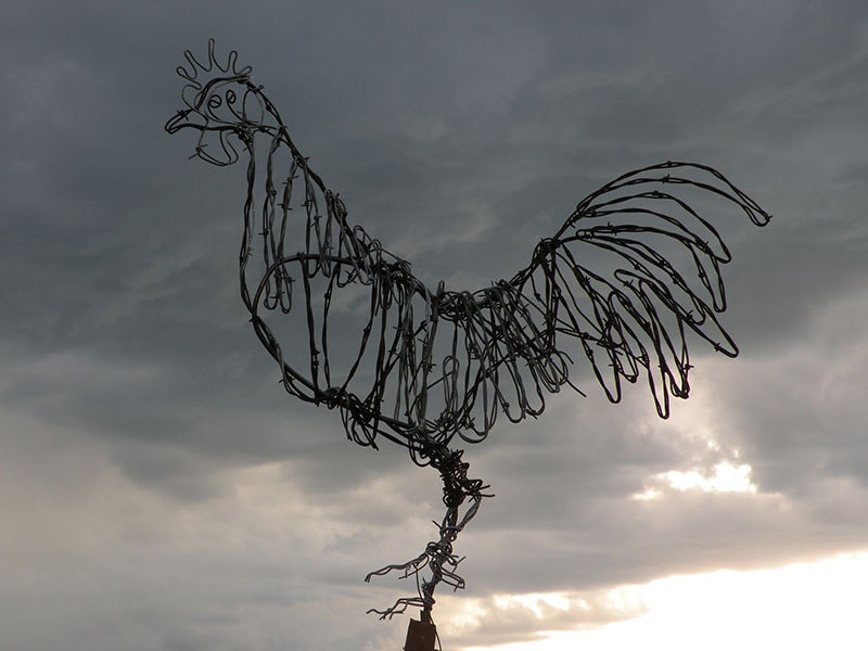 Barbed Wire Rooster chicken sculpture outdoor yard art