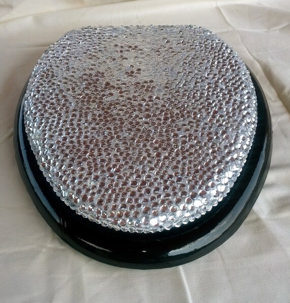 Bejeweled Toilette Seat Lid with a Message black seat with