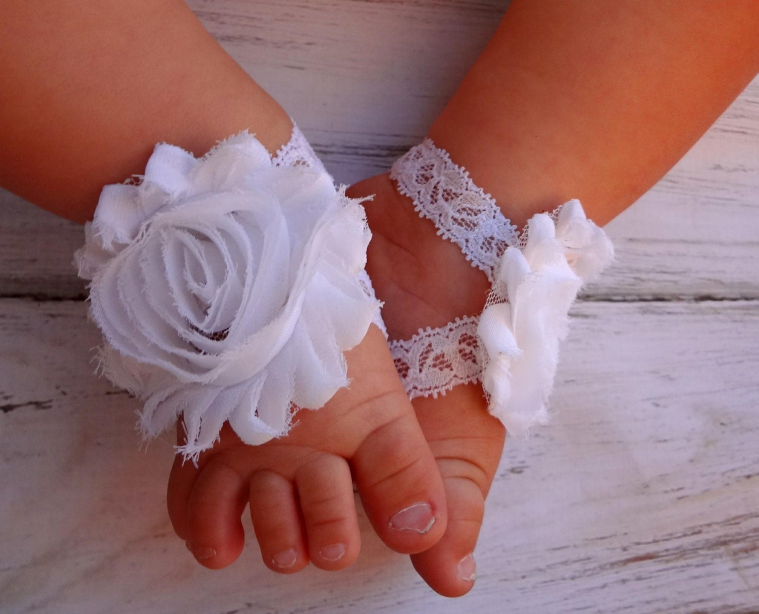 White Lace Baby Barefoot Sandals Newborn Sandals Baby