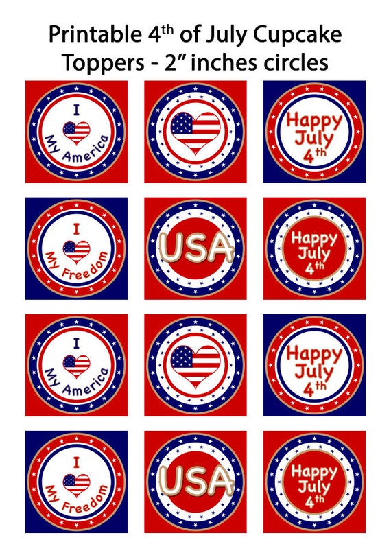 Printable 4th of July Cupcake Toppers 2'' by MyPrintablesShop