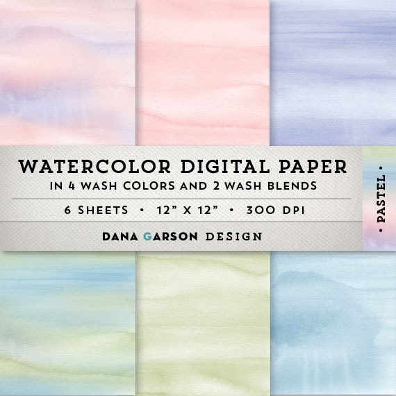 Watercolor Digital Paper Set in Pastel colors Instant