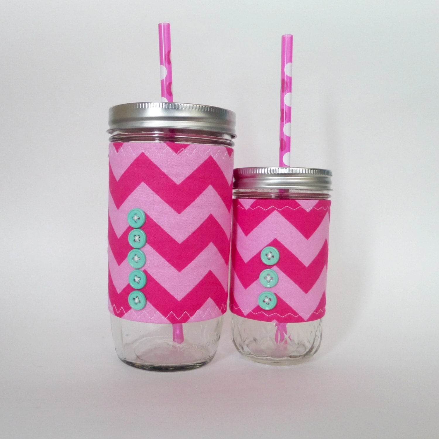 2 Mason Jar Tumblers 24oz 12oz s Pink Chevron Insulated