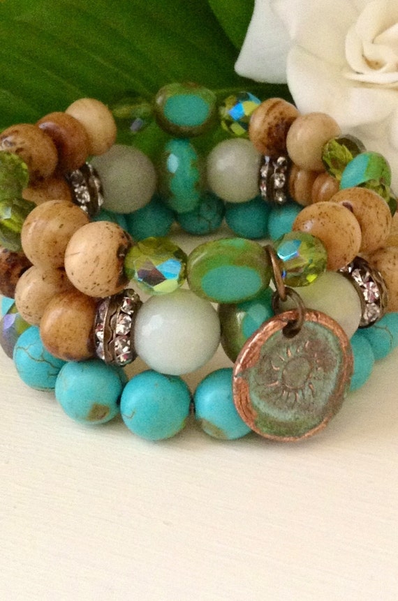 Stacking Country Chic Bracelet Set // rustic copper sun charm