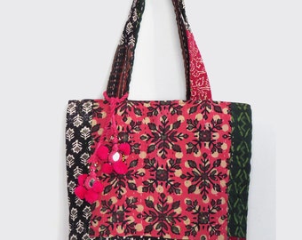 colorful tribal hippie ethnic tote bag with mixed block print fabric ...