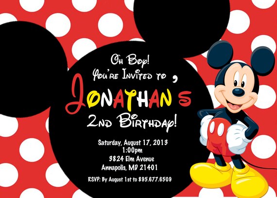 Items similar to Mickey Mouse Birthday Party Invitation - Digital or ...