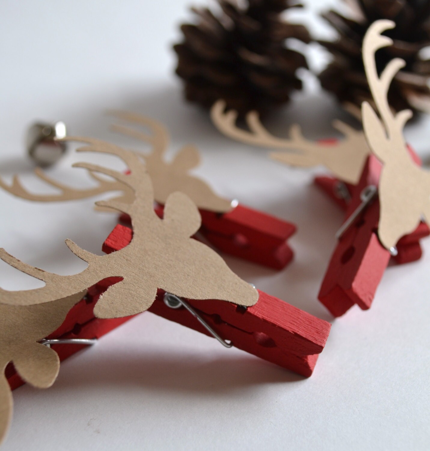 red christmas clothespins reindeer handpainted mini