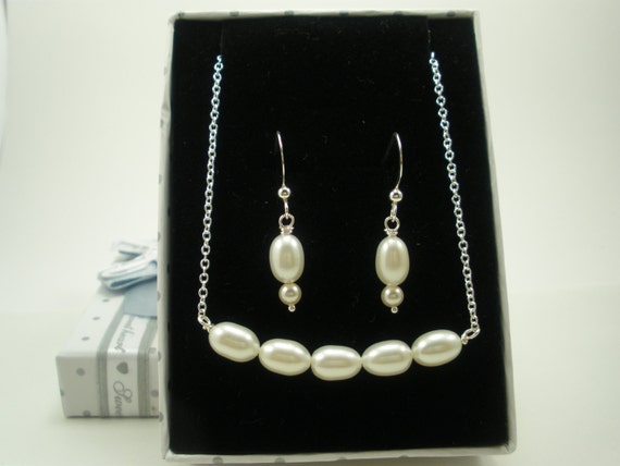 Pearl Earring Necklace Set - Freshwater Pearl Necklace, Sterling Silver, Wedding Jewelry, Bridal Jewelry, Bridesmaid Jewelry