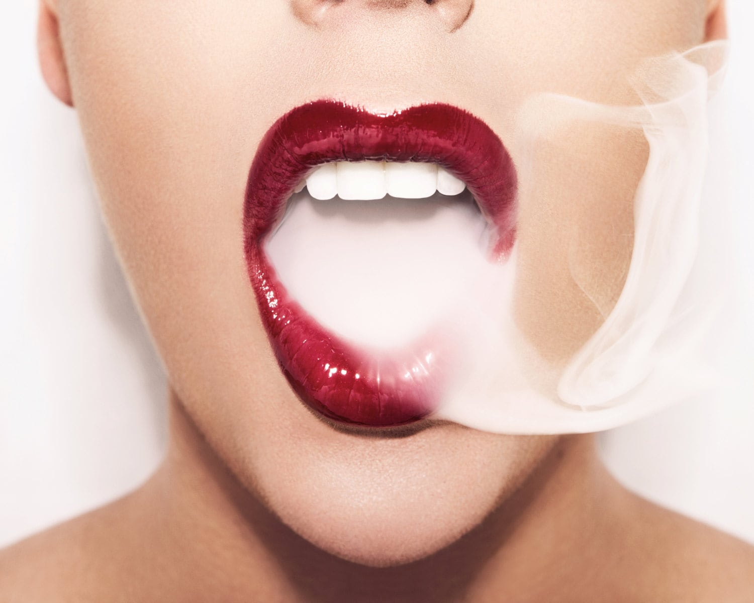Photo Red Gloss Lips Smoking Beauty Art Print By Icandyphotos 