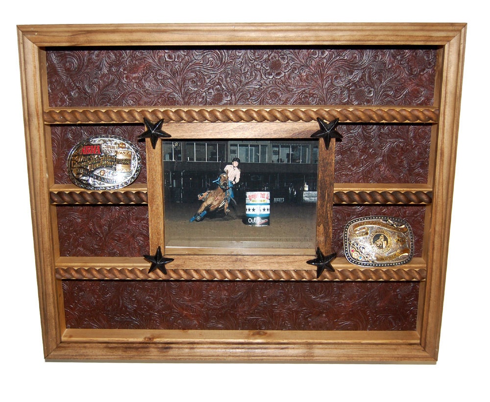 Belt Buckle Display Case With 8x10 Picture Frame Trophy