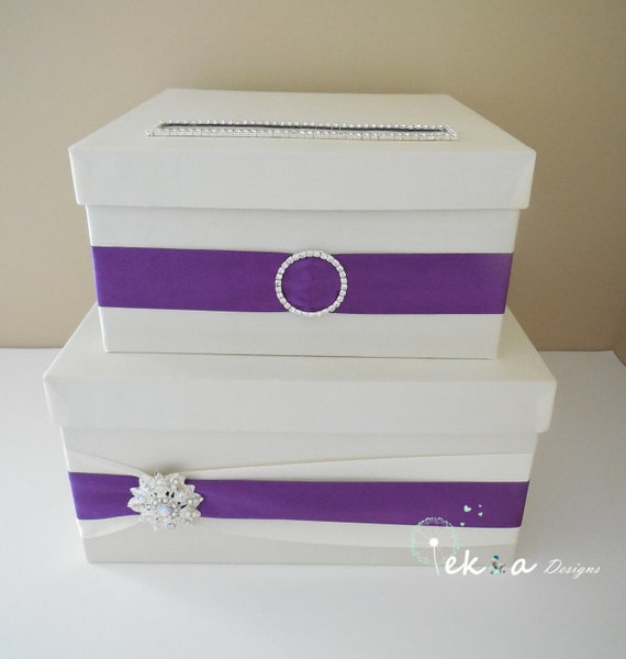 Wedding card box / money box / card holder / gift card box / 2 Tier (Ivory & Purple)