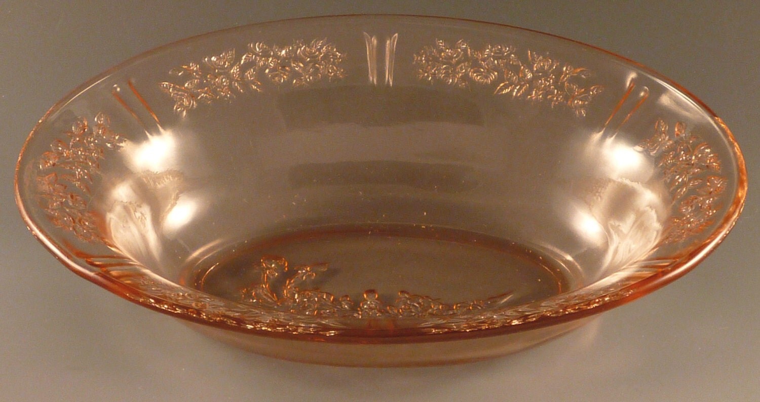 Sharon Pink Depression Glass Oval Bowl Cabbage Rose of Sharon
