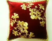 hand embroidery,gold color,red velvet,Turkish pillow 16-16''Turkish Decorative Pillows for Couch - Sofa pillow Shabby Chic Home Decor