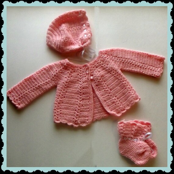 Items similar to Pink Double Crocheted Layette Set on Etsy