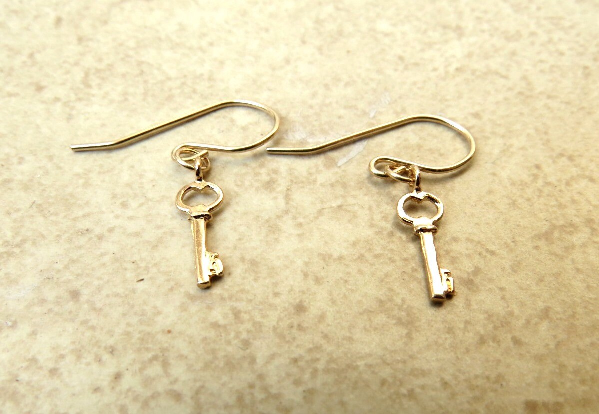Sale 30 off Gold key earrings tiny key earrings by Salshelima